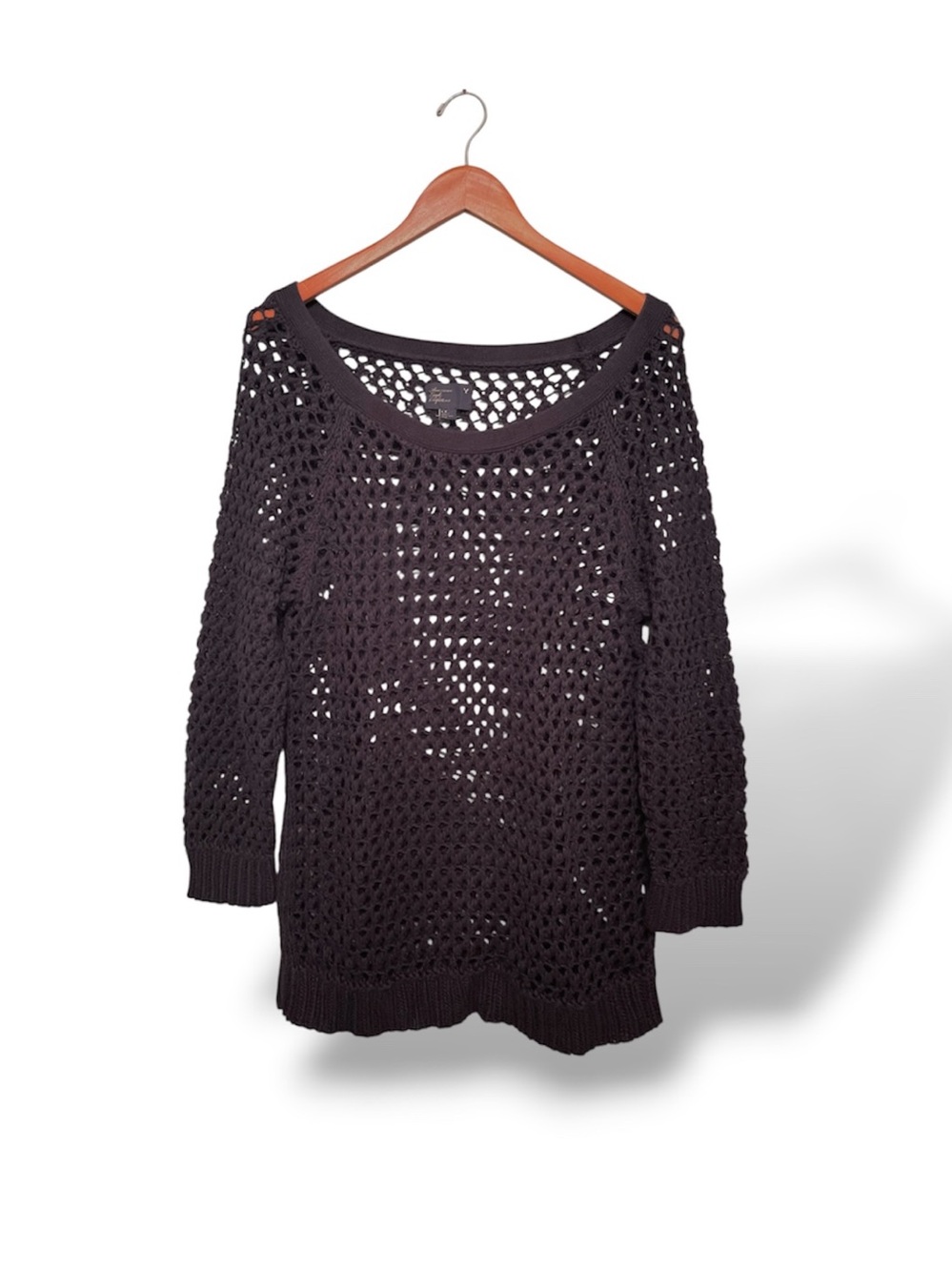 American Eagle Women’s Size L Crochet Sweater Dark Blue Pullover Boho Style